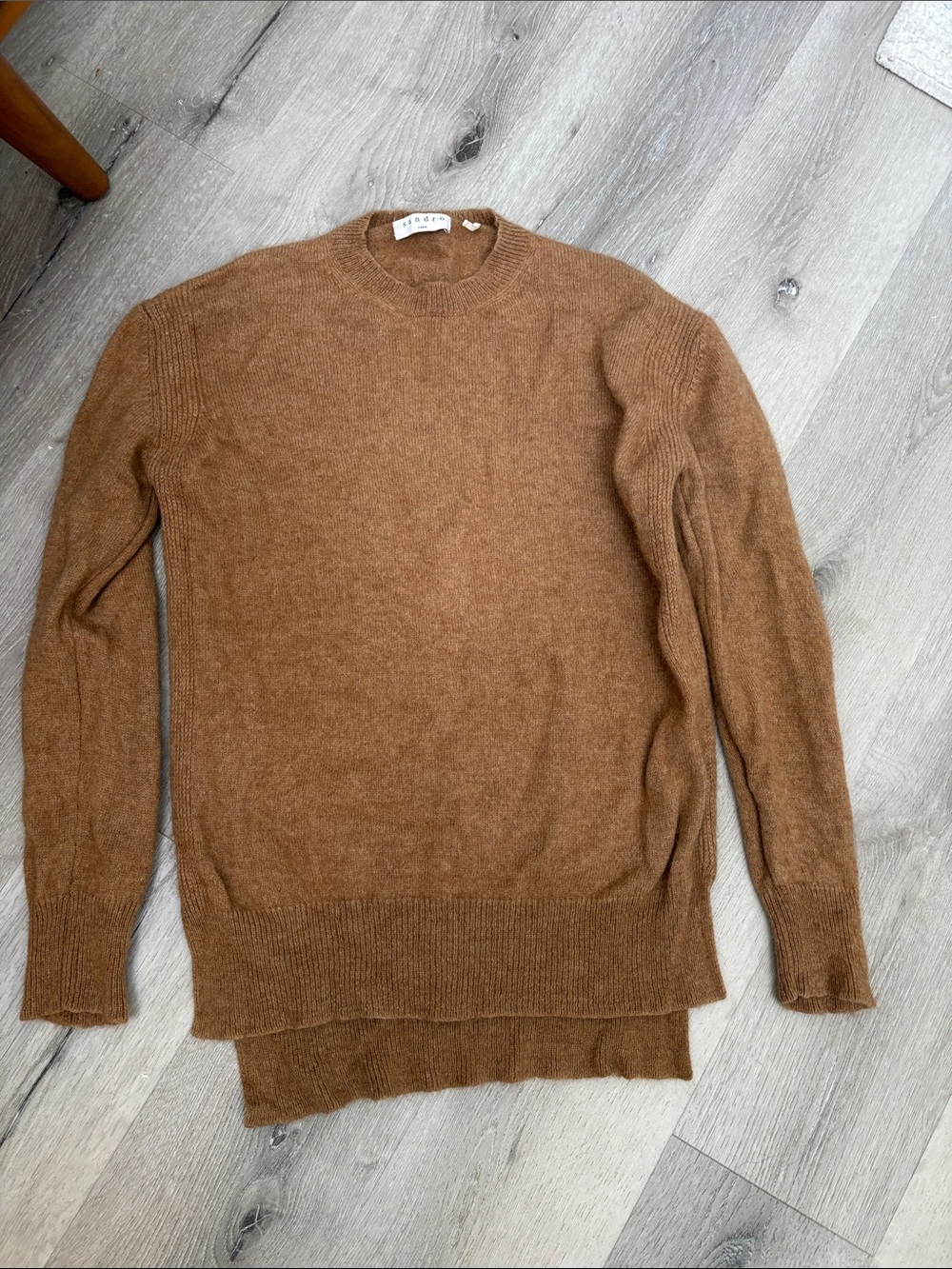 Classic Crewneck Women’s Sweater in Camel Brown- Sandro 100% camel